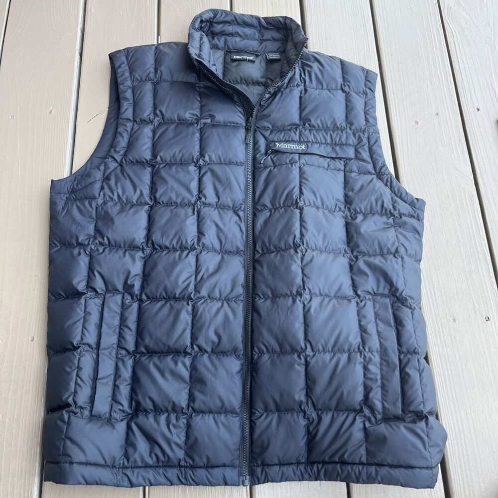 MARMOT Men's Highlander Down Winter Vest 700 Fill Front Pockets Black Size 2XL